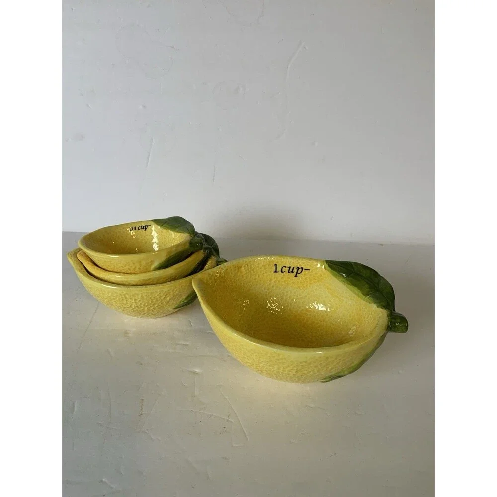 Lemon Shape Ceramic Nesting Measuring Cups (Set of 4) Bonus Coffee Mug Tea Cup